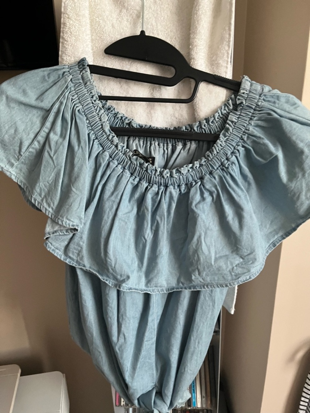 Express Light Blue Off-Shoulder Ruffle Top